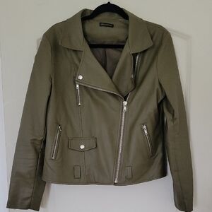 Olive Green Faux Leather Jacket
